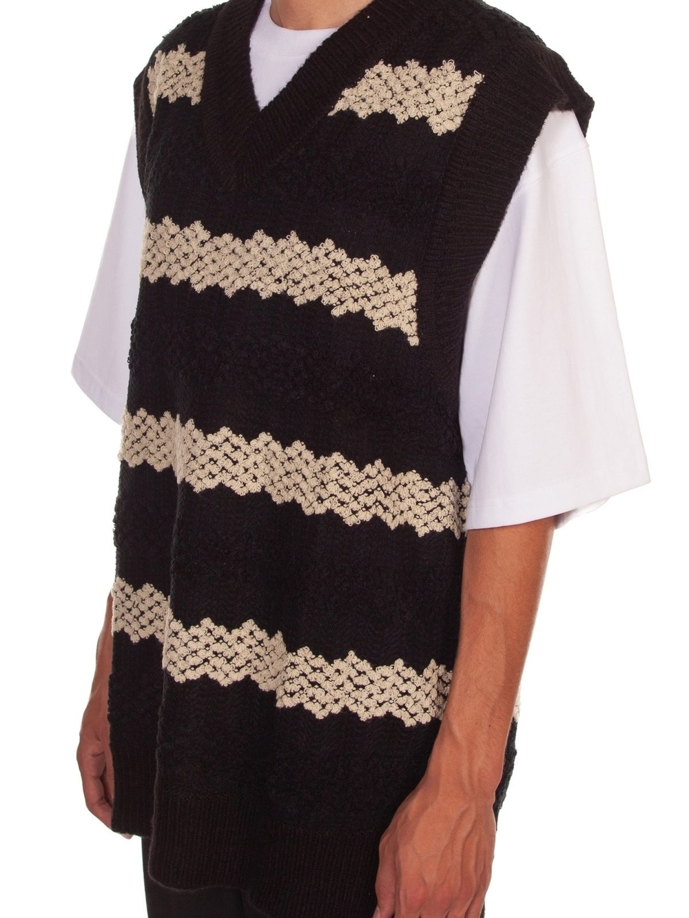 Black & Cream Knit V-Neck Sweater Vest